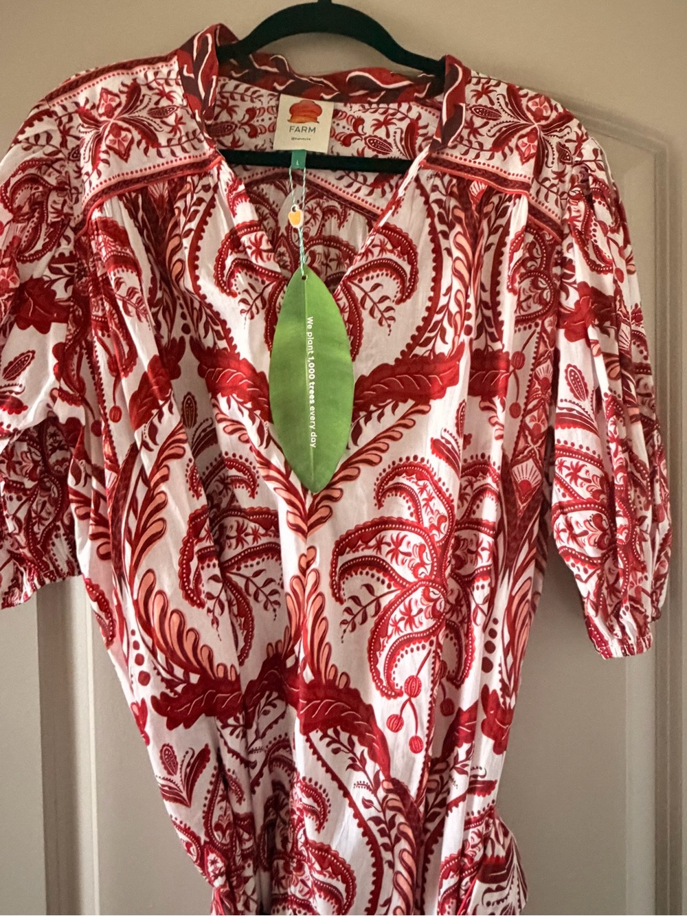 FARM Rio Red and White Paisley V-Neck Maxi Dress